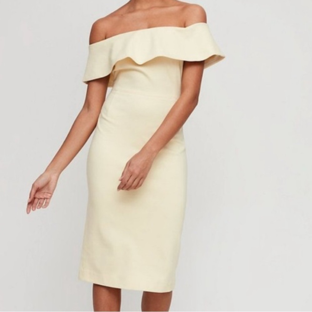 Babaton Yellow Off-Shoulder Midi Dress lemongrass color Size 4 NWOT